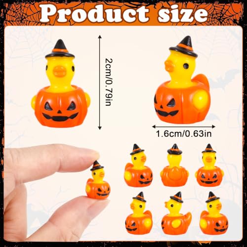JUNEBRUSHS 50Pcs Mini Resin Ducks Halloween Tiny Pumpkin Ducks Figures | Yellow Ducks,Small Resin Animals,for Dollhouse Miniature Landscape Decor,DIY Crafts,Spooky Party Favor - style: Halloween Pumpkin Duck Style