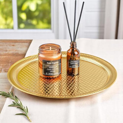 Alisveristime Round Hammered Metal Serving Tray – Ottoman Style, (11.8" Diameter, 12.6 oz) 5 Color Options (Gold) - color: Gold