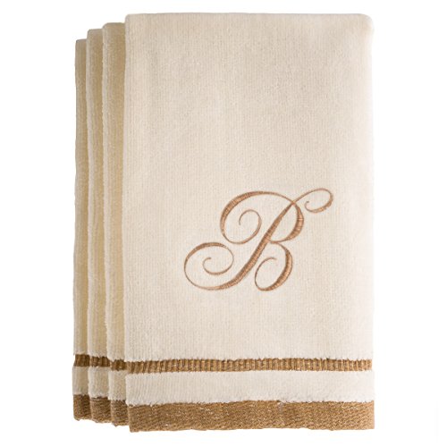 Monogrammed Gifts, Fingertip Towels, 11 x 18 Inches - Set of 4- Decorative Golden Brown Embroidered Towel - Extra Absorbent 100% Cotton- Personalized Gift- for Bathroom/Kitchen- Initial B (Ivory) - color: B