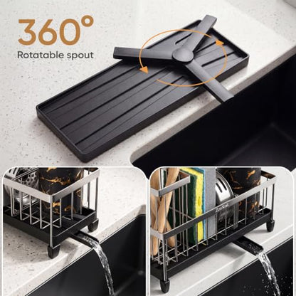 ZenSink Sponge Holder for Kitchen Sink, Kitchen Sink Caddy Organizer with Drain Tray, High Brush Holder, Rustproof 304 Stainless Steel Kitchen Counter Organizer