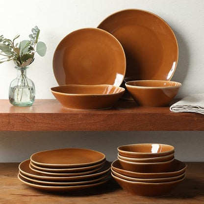Two Time Oprah's Favorite Things Winner - Montecito Breeze 16 Piece (Service for 4) Double Plates and Bowls Stoneware Reactive Glaze Dinnerware Set - Terracotta Canyon - color: Terracotta Canyon
