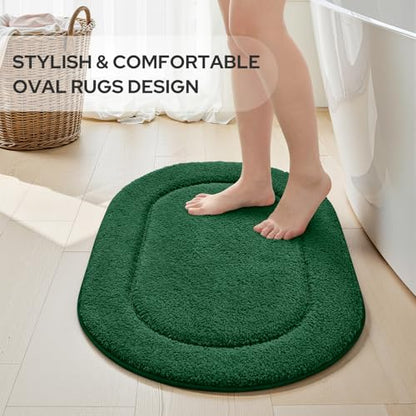 HOMEIDEAS Dark Green Oval Bathroom Rug Sets 2 Piece 20" x 32" + 16" x 24" | Microfiber Bath Mats, Non-Slip TPR Backing, Ultra Absorbent & Quick Dry, Machine Washable for Bathroom, Shower, Tub - color: Dark Green