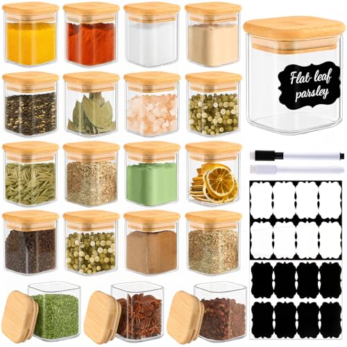 20 Pack 4 oz Square Glass Spice Jars with Lids and Labels – Airtight Small Seasoning Containers Set, Clear Glass Storage Jars for Seasoning, Spices, Kitchen Pantry Organization - color: Square/4oz/20pcs
