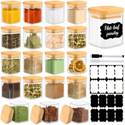 20 Pack 4 oz Square Glass Spice Jars with Lids and Labels – Airtight Small Seasoning Containers Set, Clear Glass Storage Jars for Seasoning, Spices, Kitchen Pantry Organization - color: Square/4oz/20pcs