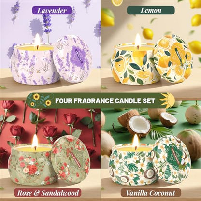 WarmEmbrace Scented Candles for Women, 4 Pack Soy Candle Set, 4.4OZ | Candles for Home Scented, Candle Gift Set for Women, Lavender/Coconut and Christmas Holiday Candles, Valentines Day Gifts