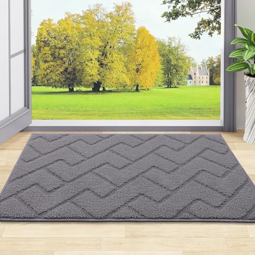 OLANLY Indoor Door Mat, 30x17, Dirt Resistant and Absorbent, Sturdy Non-Slip Rubber Backing, Easy to Clean, Washable Low-Profile Doormat for Entryway, Grey - color: Grey, size: 30" x 17"