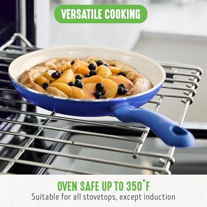 GreenLife 16 Piece Ceramic Nonstick Pots & Pans Cookware Set, Blue | PFAS-Free Nonstick Coating, Stockpot, Frying Pans, Saucepans, Sauté Pan, Stay-Cool Handles, Dishwasher & Oven Safe up to 350F - color: Blue, style: Soft Grip