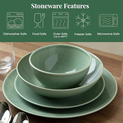 Larder & Vine Stoneware Dinnerware Set, 16 Piece, 4 Place Settings, Made in Portugal, Sage - color: Sage