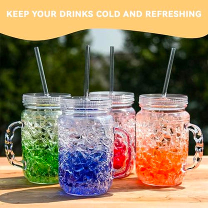 Lily's Home Old Fashioned Glasses with Lids Straws and Handles, 16 oz Set of 4 – Clear Acrylic Tumbler Cups with Color Accents, Reusable Party Drinkware for BBQ, Poolside, Outdoor Events & Home Bar - style: With Lids and Straws