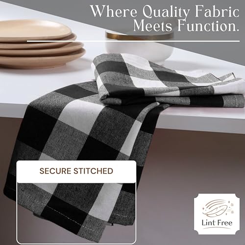 Black Buffalo Plaid Kitchen Dish Towels, 4 Pack, 100% Cotton, 16x26 Inches, Super Absorbent, Quick Dry, Soft, Durable, Dish Drying & Cleaning Towels with Hanging Loop, Black & White - color: Black, White - Buffalo, size: 16 X 26 - 4 Pack