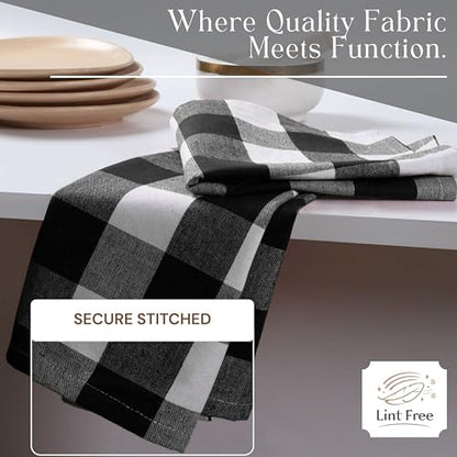Black Buffalo Plaid Kitchen Dish Towels, 4 Pack, 100% Cotton, 16x26 Inches, Super Absorbent, Quick Dry, Soft, Durable, Dish Drying & Cleaning Towels with Hanging Loop, Black & White - color: Black, White - Buffalo, size: 16 X 26 - 4 Pack