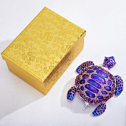 YU FENG 4.3 Inch Purple Sea Turtle Trinket Box, Crystal Jewelry Box | Hand-Painted Enamel Finish, Sparkling Crystal Shell, Hinged Ring Holder, Ocean Animal Collectible, Gift for Women - color: purple