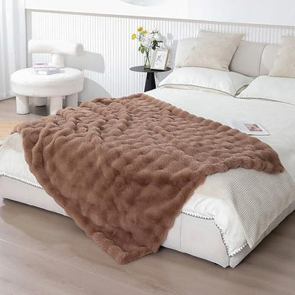 Soft Faux Fur Throw Blanket Solid Reversible Shaggy Blanket Plush Thick Fluffy Blankets Throws for Bed, Couch, Sofa, Office, Camping 50''x60'' Brown - color: D-brown, size: 50''x60''