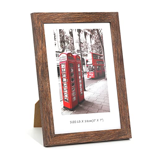5x7 Picture Frames Set of 10, Wooden Picture Frame Set with Display Box, Rustic Style Antique Brown Wood Grain Photo Frame Suitable For Desktop Display and Wall Decoration. - size: 5 x 7 inches