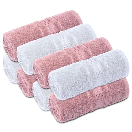 Fingertip Towels 8 Pack, 100% Turkish Cotton, Small Hand Towels for Body and Face, 12 x 18 in, Soft and Absorbent, Quick Dry, (White-Pink Fingertip Hand Towels) - color: White-pink