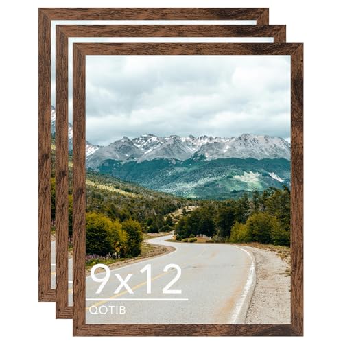9x12 Picture Frame Deep Brown for Wall Hanging or Tabletop, Wood 9 x 12 Frame Photo Frame for Wall Horizontally or Vertically, Deep Brown, 3 Pack - size: 9x12 inch