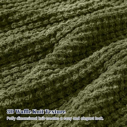 PHF Chenille Waffle Knit Throw Blanket- Plush Warm & Cozy 50" x 60" Ultra Soft Blanket- Chunky Fluffy Waffle Throws for Couch Bed Sofa - Olive Green - color: Olive Green, size: Throw(50"X60")