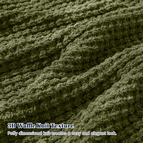 PHF Chenille Waffle Knit Throw Blanket- Plush Warm & Cozy 50" x 60" Ultra Soft Blanket- Chunky Fluffy Waffle Throws for Couch Bed Sofa - Olive Green - color: Olive Green, size: Throw(50"X60")