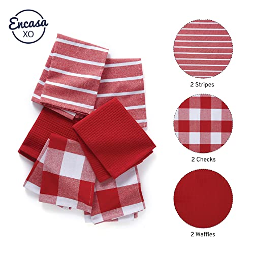 Encasa XO Kitchen Dish Towels, Waffle Weave 28"x18" Red | Heavyweight 100% Cotton | Super Absorbent & Quick Drying | Pre-Shrunk Dishcloths | Set of 6 - color: Red, size: 28x18 in (Set of 6)