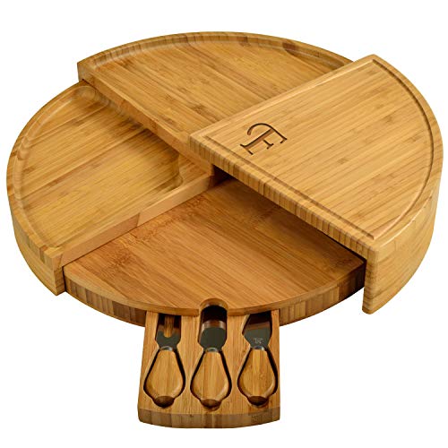 Picnic at Ascot Personalized Charcuterie Board. Unique Patented Design Saves Storage Space & Stores Tools. Wedding Gift, Housewarming, Birthday, Graduation - color: Letter - F