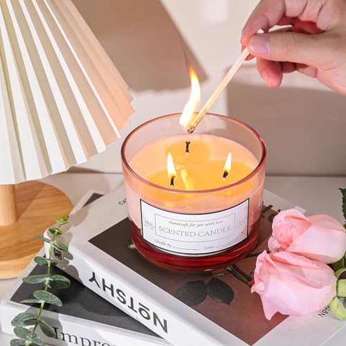 CONNOO 6 Pack 16oz Pink Wide Mouth Glass Candle Jars | Come with Metal Lids Sticky Warning Labels and a Candle Wick Kit for Candle Making- Dishwasher Safe - color: 6 Pack-Shiny Pink