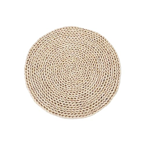 YRMT Round Woven Placemats Set of 6 Corn Husk Woven Placemat Braided Straw Water Hyacinth Place Mats for Dining Table, Wedding, Natural 13.8" in