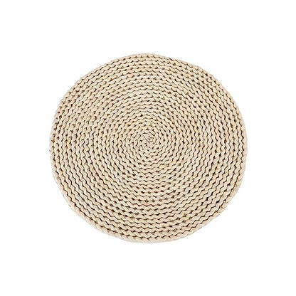YRMT Round Woven Placemats Set of 6 Corn Husk Woven Placemat Braided Straw Water Hyacinth Place Mats for Dining Table, Wedding, Natural 13.8" in