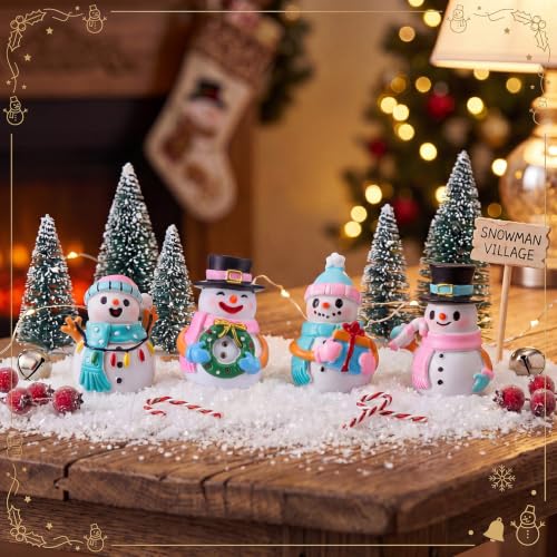Honoson 12 Pcs Christmas Cute Snowman Figurines Winter Miniature Figurines Resin Micro Landscapes Winter Snowman Decoration for Christmas Birthday Home Decorations Gift - style: Pastel Snowman