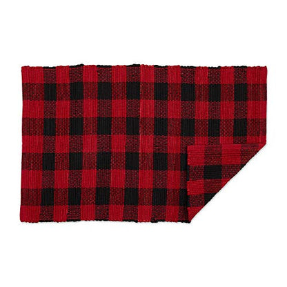 DII Buffalo Check Rug Collection, Hand Dyed Reversible Chindi Rug, 26x40, Red/Black - color: Red / Black, size: 2'2" x 3'4" (Rectangular)