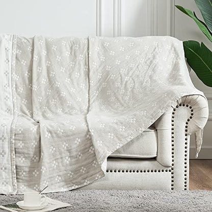 jinchan 100% Cotton Muslin Blanket Twin Boho Throw Blanket 60x80 Oatmeal | 3-Layer, Geometric Cross Quilt, Cooling Breathable Lightweight, for Adult, Soft, Reversible, Summer, Couch, Sofa, Bedroom - color: B. Cross Grey, size: 60"x80"