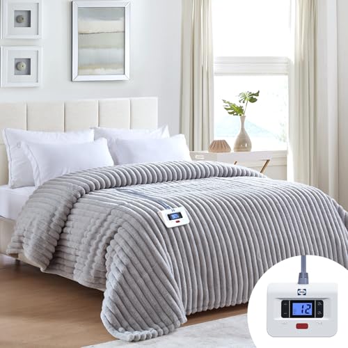 Sealy Electric Blanket Full 72×84, Faux Fur to Sherpa, Grey | Heated Blanket with 10 Heating Levels, 1-12 Hours Auto Off, Overheat Protection, Machine Washable, ETC Certified - color: Light Grey, size: Full Size 72" x 84"