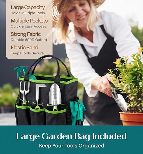 Heavy Duty Gardening Tools - Gardening Gifts for Women, Men, Mom, Dad - Durable, Ergonomic Garden Tools Set (Green with Potting Mat) - style: Standard (Potting Mat Included)