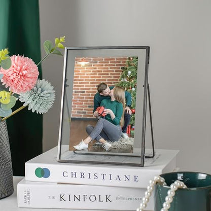 Gunmetal Gray Floating Frame Set of 2, Glass Floating Picture Frames 6"x 8" for Multi Size Photos 5x7, 4x6, 3x5 Standing Picture Frame Tabletop Display - color: Gunmetal Gray, size: 6x8 inch