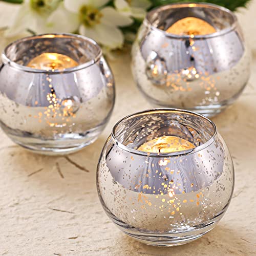 Volens 24PCS Silver Votive Candle Holders for Table Centerpieces | Round Mercury Glass Candle Holders Bulk for Wedding Reception, Birthday, Parties, and Home Decorations - color: Silver, size: 24 PACK