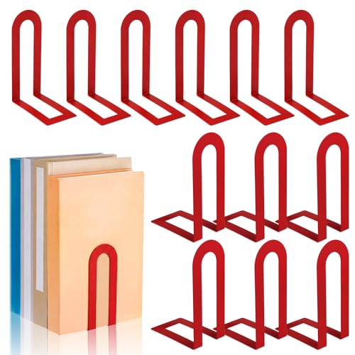 12 Pcs Metal Book Ends, Minimalist Red, 5.5 * 3.75 * 2.25inch | Decorative Bookends for Shelves, Stackable Organizer for Home Office, Geometric Design Holds Books Upright, Dorm Decor - color: Red, size: 5.5*3.75*2.25inch