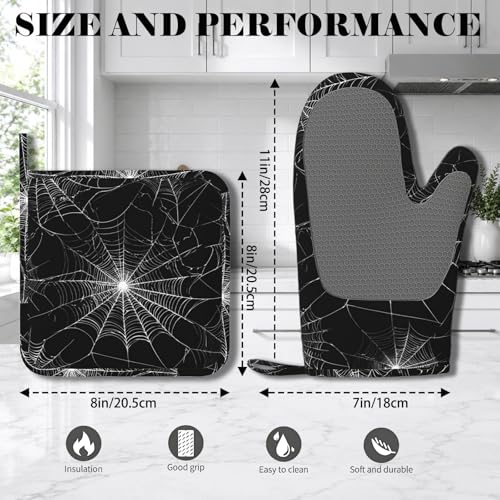 Spider Web Oven Mitts and Pot Holders Sets Silicone Kitchen Mitts Potholders Heat Resistant Oven Gloves Hot Pads for Kitchen Baking Cooking - color: Spider Web