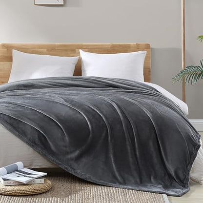 Hansleep Throw XL Grey Fleece Blanket, Soft Flannel Bed Blanket | Fuzzy Cozy Blanket 50x70 Inches, Multi-use for Bed, Sofa, Couch, Travel, Camping, All Season Warm Lightweight Cover - color: Grey, size: Throw XL (50x70 Inches)