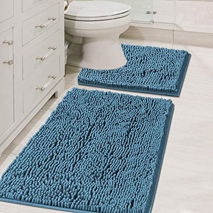 H.VERSAILTEX Bathroom Rugs Luxury Chenille 2 Piece Mats, Soft Plush 32''x20'' Bath Rug + 20''x20'' Toilet Mat Microfiber Shaggy Carpet, Super Absorbent mats, Machine Washable (Dark Teal) - color: Dark Teal, size: 20" x 32" Plus 20" x 20"