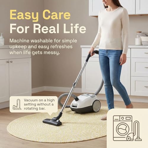 Super Area Rugs Farmhouse Braided Rug Cotton Kitchen Reversible Carpet, Yellow & White, 2' X 3' Oval - color: Yellow & White, size: 2' x 3' (Oval)