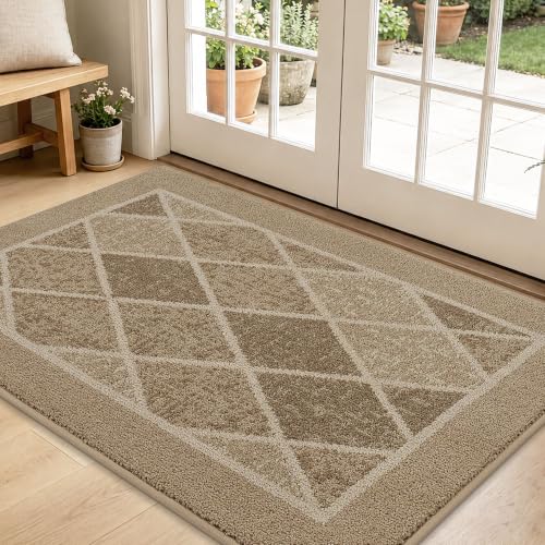 BEQHAUSE Dirt Trapper Door Mats 32" x 48", Non-Slip Washable, Beige | Doormat Indoor Entrance Low-Profile, Dirt Resistant and Absorbent Entryway Rugs Inside Welcome Floor Mat for Front Back Door - color: Beige, size: 32" X 48" (Rectangular)
