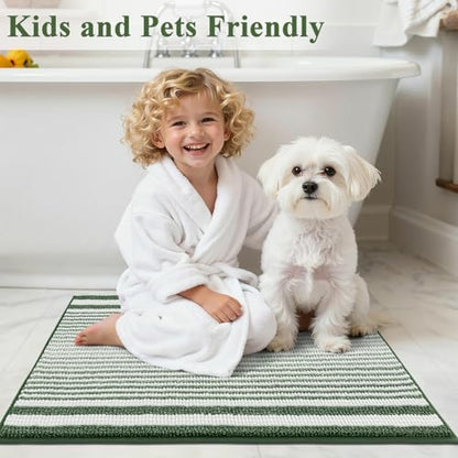 HEBE Chenille Bathroom Rugs Sets 3 Piece, Non Slip Washable Bath Mats Set | Absorbent Bathroom Mat Set, Soft Bath Rugs, Ultra Plush Bath Mat and U-Shaped Contour Toilet Rug Set for Shower,Sage Green - color: Sage Green