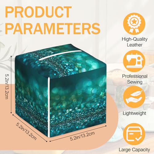 Pink Green Glitter 2 Pcs Tissue Box Cover Square, Tissue Box Holder Waterproof Leather Facial Paper Organizer Dispenser for Bathroom Home Car Nightstand - color: Pink Green Glitter