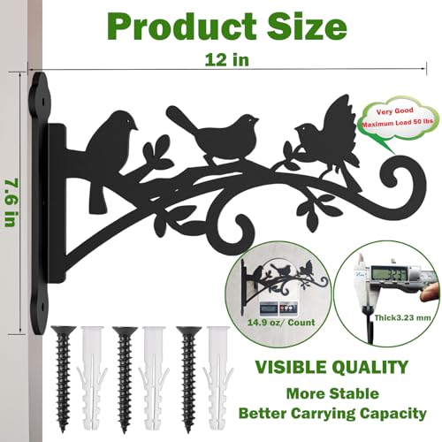 2Pcs Hanging Plant Hanger Outdoor 12in Wall Hooks Metal Plant Bracket Hook | Heavy Duty Metal Plant Bracket Hook for Hanging Flower Baskets, Wind Chime, Bird Feeder, Integrated Laser Cutting - size: 12 Inch, style: Bird Shaped-2pack