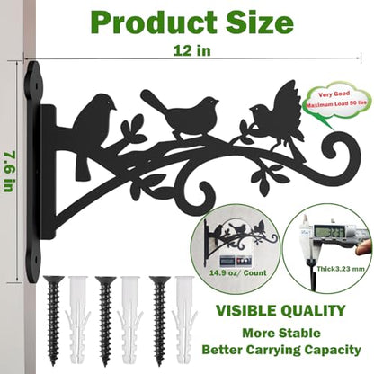 2Pcs Hanging Plant Hanger Outdoor 12in Wall Hooks Metal Plant Bracket Hook | Heavy Duty Metal Plant Bracket Hook for Hanging Flower Baskets, Wind Chime, Bird Feeder, Integrated Laser Cutting - size: 12 Inch, style: Bird Shaped-2pack