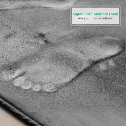 Clara Clark 3 Piece Bathroom Rugs, Velvet Memory Foam Bath Mat Set, Non-Slip Bath Rugs, Machine Wash, Dries Quickly, Ultra Soft Plush Bath Mats for Bathroom, 17 x 24/20 x 32 / Contour, Grey - color: Grey