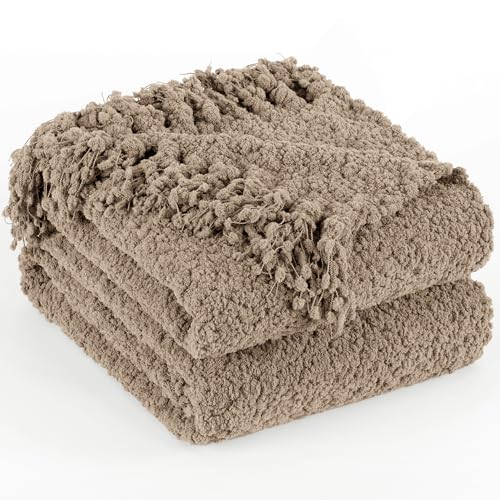 Throw Blanket for Couch, Knitted Throws with Fringe Tassels | Taupe 50X60 Handmade Feeling Luxury Textured Blankets for Bed, Sofa Chunky Knit Soft Farmhouse Boho Decor - color: Taupe, size: Throw (50"x60")