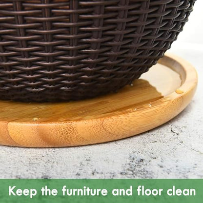 2 Pack Bamboo Saucer, 10.5 inch Plant Saucer, 10" Cactus Plant Tray, Round Bamboo Tray for Modern Ceramic Flower Pot, Planter Pot Tray, Also Use Cup Holder, Spoon Holder, Kitchen Utensil Rest - size: 10.5 Inch