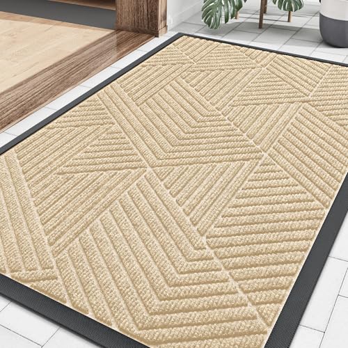 Smiry Front Door Mat Outside Entrance, Heavy Duty Sturdy Natural Rubber Doormat, Trap Dirt and Moisture, Easy Clean Low Profile Welcome Floor Mats for Indoor Outdoor Entry, 35X23 Inch, Beige - color: Beige, size: 35" X 23"