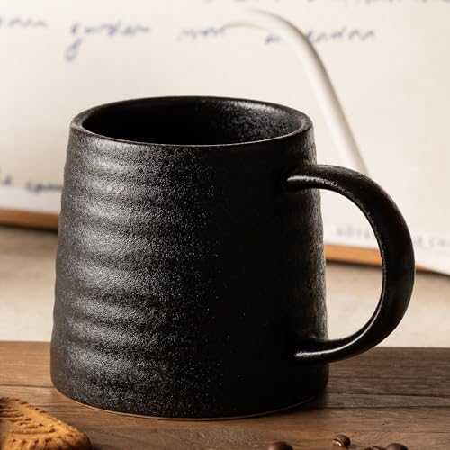 15.5oz Large Heavyweight Ceramic Mug, Reactive (Matte Black) | 15.5oz Medium-Large, Heavy Weighted Stoneware, Reactive Transmutation Glaze, Microwave & Dishwasher Safe, Gift Box - color: Black
