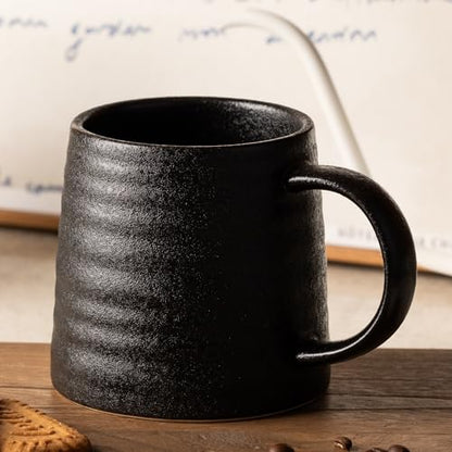 15.5oz Large Heavyweight Ceramic Mug, Reactive (Matte Black) | 15.5oz Medium-Large, Heavy Weighted Stoneware, Reactive Transmutation Glaze, Microwave & Dishwasher Safe, Gift Box - color: Black